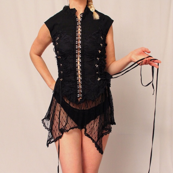 LIP SERVICE | Distressed Goth Corset With Silver Clasps - ONE OF A KIND - Picture 3 of 4